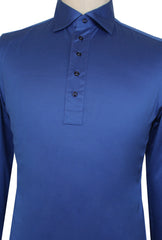 $715 Cesare Attolini Blue Solid Cotton Polo - (CA81262) - Parent