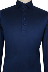 $715 Cesare Attolini Navy Blue Solid Cotton Polo - (CA81261) - Parent