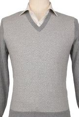 Cesare Attolini Light Gray Cashmere V-Neck Sweater - (CA419233) - Parent