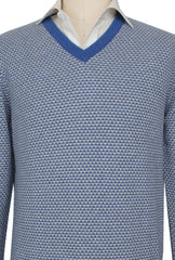 $925 Cesare Attolini Blue Cashmere V-Neck Sweater - (CA1122311) - Parent