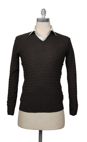 Cesare Attolini Brown Wool & Silk V-Neck Sweater - (CA17237) - Parent