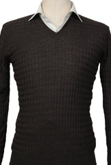 Cesare Attolini Brown Wool & Silk V-Neck Sweater - (CA17237) - Parent