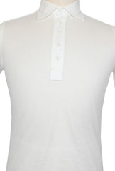 $585 Cesare Attolini White Solid Piqué Polo - (CA81265) - Parent