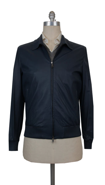 $6500 Cesare Attolini Blue Leather Solid Jacket - (CA9420241) - Parent