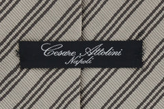 Cesare Attolini Beige Striped Silk Tie (1521)