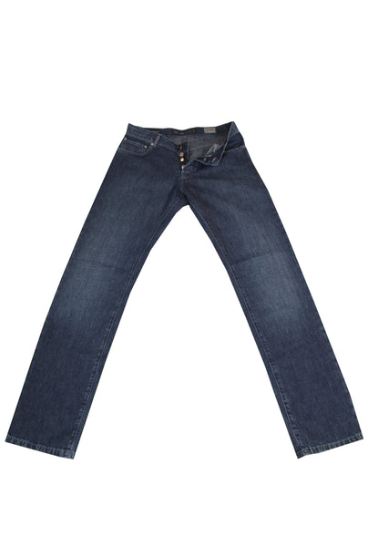 $904 Cesare Attolini Denim Blue Solid Jeans - Slim - (CA926264) - Parent