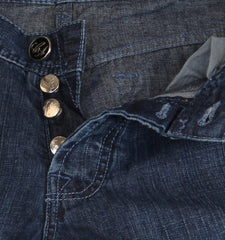 $904 Cesare Attolini Denim Blue Solid Jeans - Slim - (CA926264) - Parent
