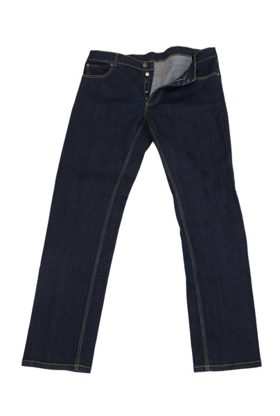 $904 Cesare Attolini Denim Blue Solid Jeans - Slim - (CA617266) - Parent
