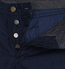 $904 Cesare Attolini Blue Solid Cotton Blend Pants - Slim - (CA63261) - Parent