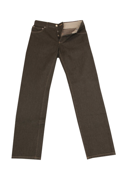 $910 Cesare Attolini Olive Green Solid Jeans - Slim - (CA9262620) - Parent