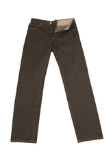 $910 Cesare Attolini Olive Green Solid Jeans - Slim - (CA9262620) - Parent
