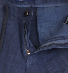 $910 Cesare Attolini Blue Solid Linen Pants - Slim - (CA9262610) - Parent