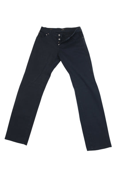$904 Cesare Attolini Dark Blue Solid Jeans - Slim - (CA5212613) - Parent