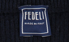 $1100 Fedeli Dark Blue Wool Blend Crewneck Cardigan - (FD918241) - Parent