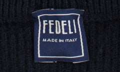 $1100 Fedeli Dark Blue Wool Blend Crewneck Cardigan - (FD918241) - Parent