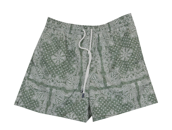 $240 Fedeli Green Paisley Swim Shorts - (FD521253) - Parent