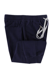 $690 Fedeli Navy Blue Solid Cotton Cargo Pocket Sweatpants - (FD44264) - Parent