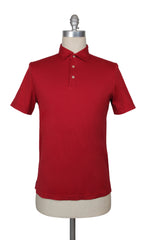 $375 Fedeli Red Solid Cotton Polo - (FD9162510) - Parent