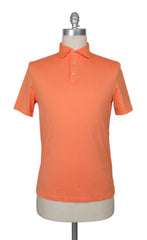 $375 Fedeli Orange Solid Cotton Polo - Medium/50 - (FD916259)