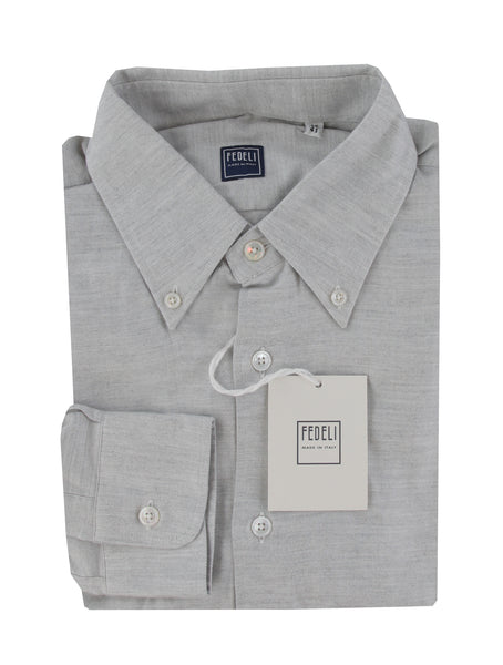 $575 Fedeli Light Gray Solid Cashmere Blend Shirt - Slim - (FD222253) - Parent