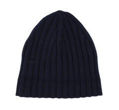 $375 Fedeli Navy Blue Solid Cashmere Beanie - One Size - (FD93251)