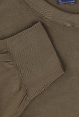 $400 Fedeli Olive Green Cotton Crewneck Sweater - (FD521261) - Parent