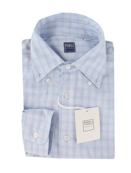 $575 Fedeli Light Blue Plaid Flannel Shirt - Slim - (FD55261) - Parent