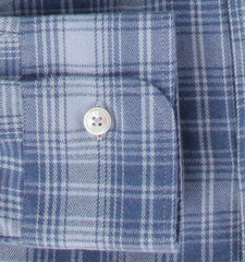 $575 Fedeli Blue Plaid Flannel Shirt - Slim - (FD55262) - Parent