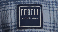 $575 Fedeli Blue Plaid Flannel Shirt - Slim - (FD55262) - Parent