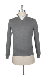 Fiori Di Lusso Gray Cashmere Blend 1/4 Zip Sweater - L/52 - (FL613234)