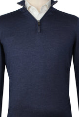 Fiori Di Lusso Blue Cashmere Blend 1/4 Zip Sweater - (FL61323) - Parent