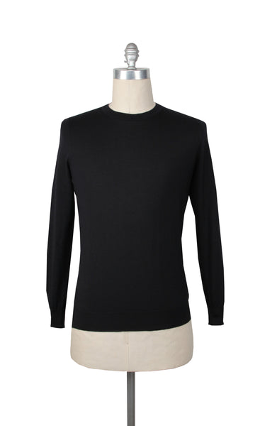 $1200 Fiori Di Lusso Black Cashmere Blend Crewneck Sweater - (FL67239) - Parent