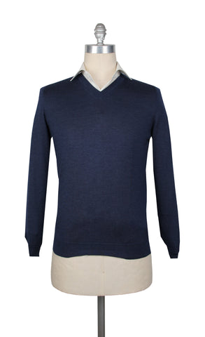 Fiori Di Lusso Navy Blue V-Neck Sweater