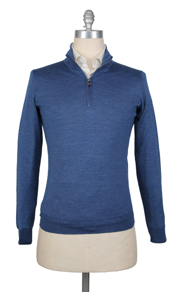 Fiori Di Lusso Blue Wool Blend 1/4 Zip Sweater - (FL824221) - Parent