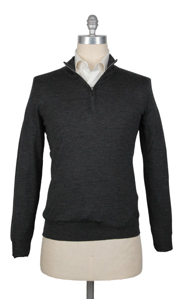 Fiori Di Lusso Dark Gray Wool Blend 1/4 Zip Sweater - (FL824224) - Parent
