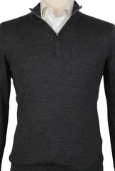 Fiori Di Lusso Dark Gray Wool Blend 1/4 Zip Sweater - (FL824224) - Parent