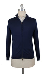 $1325 Fiori Di Lusso Blue Cashmere Blend Funnel Jacket - L/52 - (FL282531)