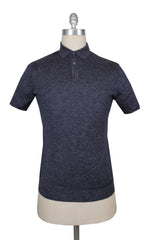 $1125 Fiori Di Lusso Dark Blue Cashmere Blend Polo Sweater - L/52 - (FL28256)