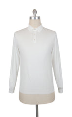 $725 Fiori Di Lusso White Cotton 1/4 Button Polo Sweater - L/52 - (FL282510)