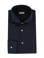 $600 Fiori Di Lusso Navy Blue Cotton Shirt - Extra Slim - 14.5/37 - (FDL322251)