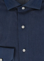 $600 Fiori Di Lusso Blue Solid Cotton Shirt - Slim - (FDL3222515) - Parent
