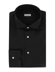 $600 Fiori Di Lusso Black Solid Cotton Shirt - Slim - 14.5/37 - (FDL3222516)