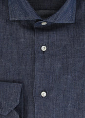 $600 Fiori Di Lusso Dark Blue Solid Cotton Shirt - Slim - (FL7152612) - Parent