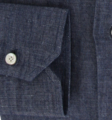 $600 Fiori Di Lusso Dark Blue Solid Cotton Shirt - Slim - (FL7152612) - Parent