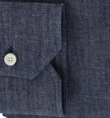 $600 Fiori Di Lusso Dark Blue Solid Cotton Shirt - Full - (FL715265) - Parent