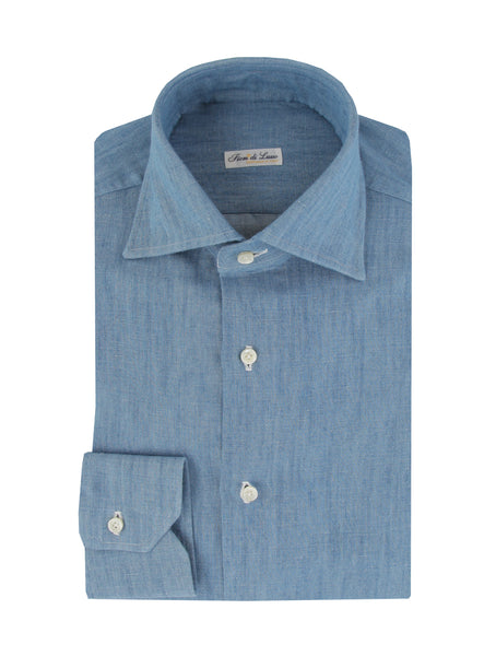 $600 Fiori Di Lusso Light Blue Solid Cotton Shirt - Full - (FL715266) - Parent