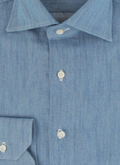 $600 Fiori Di Lusso Light Blue Solid Cotton Shirt - Full - (FL715266) - Parent