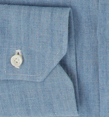 $600 Fiori Di Lusso Light Blue Solid Cotton Shirt - Full - (FL715266) - Parent