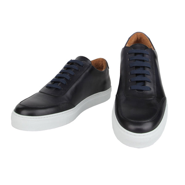 $600 Fiori Di Lusso Dark Blue Leather  Sneakers - (FL82233) - Parent