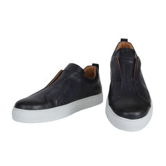 $600 Fiori Di Lusso Dark Blue Leather Slip-On Sneakers - 10/9 - (FL911246)